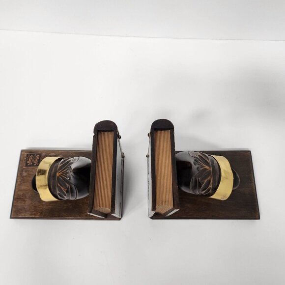 Vintage Normandie Wood Clog Shoes Design Bookends Pair Brown Rustic Primitive - Picture 5 of 13